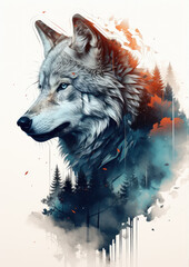 A illustration portrait of the  one wolf.