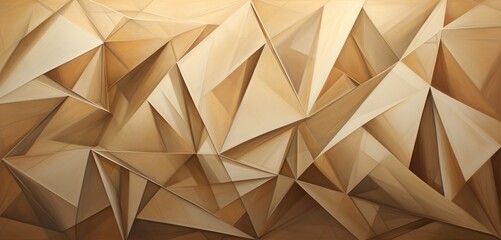 Interlocking triangles casting dynamic shadows on a beige canvas, creating an intricate dance of...
