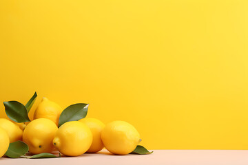 Ein Haufen frischer Zitronen vor gelbem Hintergrund 