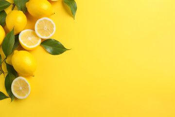 Zitronen auf gelbem Hintergrund, Platz für text auf der rechten Seite