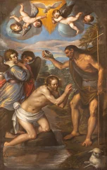 Tuinposter VICENZA, ITALY - NOVEMBER 5, 2023: The  baroque painting of Baptism of Jesus in the church Chiesa di San Gaetano by unknown artist. © Renáta Sedmáková