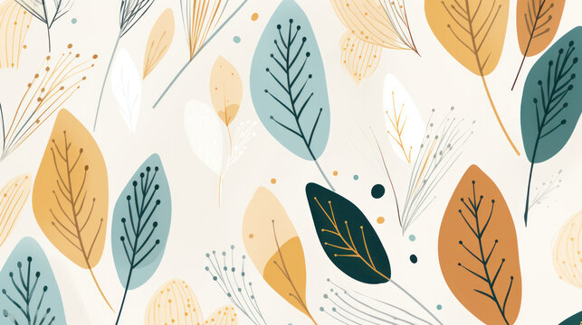 Modern botanical pattern with a pastel color palette and abstract foliage