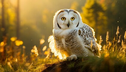 cute fluffy white owl beautiful backlight early september morning wildlife photo national geographic multidimensional layering magical vibes