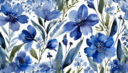 blue flower seamless pattern wild flowers watercolor wallpaper for fabric design created with generative ai tools