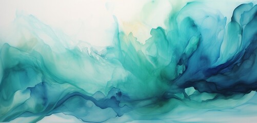 Fototapeta na wymiar Shades of Teal and Green Collide, Creating a Vivid Abstract Watercolor Mirage that Captivates the Senses