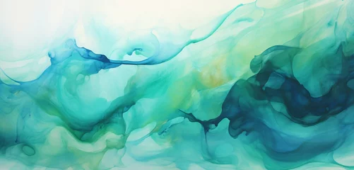 Photo sur Plexiglas Cristaux Teal and Green Pigments Conspire in a Fluid Ballet, Crafting an Abstract Watercolor Wonderland Beyond Imagination
