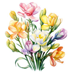 Obraz na płótnie Canvas Flowers, Freesia, watercolor on transparent background.