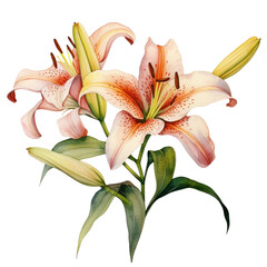 flower lily watercolor on transparent background