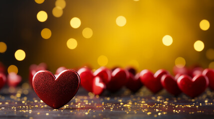 Fototapeta premium Yellow background, red heart isolated on yellow background
