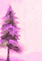 impressionistic pine tree in pink art, digital painting, artwork, design, illustration, christmas tree, christmas, 