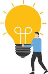 Think big concept, aspiration to win and succeed in business, smart businessman thinking with big idea light bulb, big idea from creativity and imagination to overcome fear concept.


