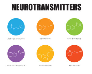 neurotransmitters types, formulas on bubbles, structures