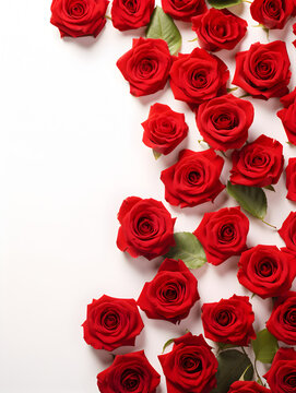 Red roses on white background with copy space