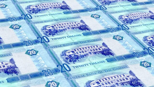 Gambia Gambian Dalasi 20 Banknotes Money Printing House, Printing Twenty Gambian Dalasi, Printing Press Machine Print out Gambian Dalasi, Being printed by currency press machine 20 Gambian