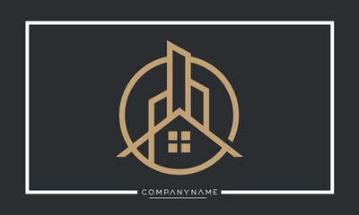 A line art icon logo of a modern house or home / real estate business