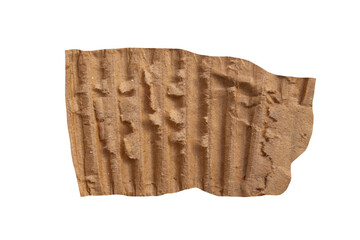 Torn cardboard paper piece on transparent background. Ripped carton png.