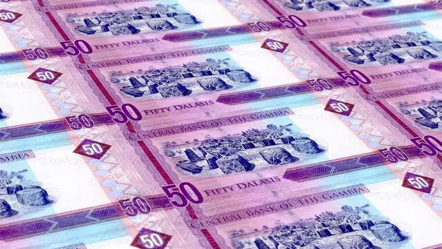Gambia Gambian Dalasi 50 Banknotes Money Printing House, Printing Fifty Gambian Dalasi, Printing Press Machine Print out Gambian Dalasi, Being printed by currency press machine 50 Gambian