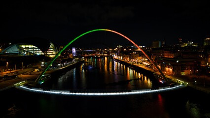 Scenic aerial photo of the bridge in Newcastle upon Tyne
