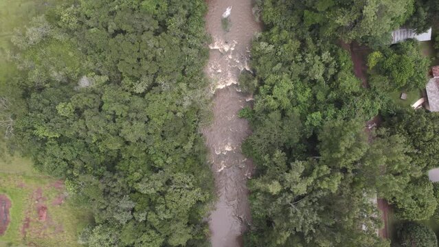 Flying over the city of Brotas, in the interior of the state of S&atilde;o Paulo, Brazil. city with rivers and farms.