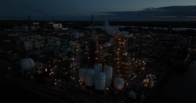 Aerial drone view of a fluoropolymers production facility in Dordrecht, The Netherlands.