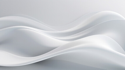 Abstract silk white grey waves design with smooth curves and soft shadows on clean modern background. Fluid gradient motion of dynamic lines on minimal backdrop