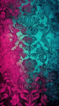 Abstract cyan and magenta ornament background. Floral stencil texture pattern © tynza