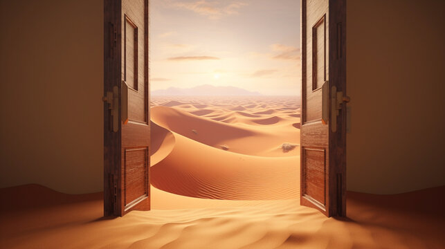 Open door in the desert. AI Generated