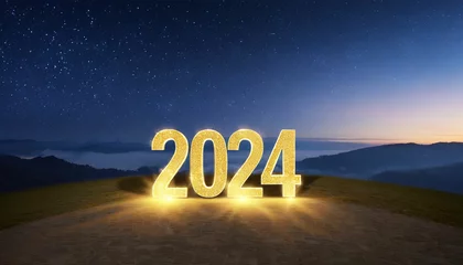 Fotobehang Happy new year 2024 golden © MS Store