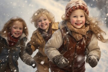 Child playing in the cold snowy holiday Time
