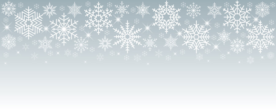 White Seamless Falling Snowflake Pattern Isolated On Ice Grey Ombre Background
