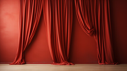 Fototapeta premium Abstract still life elegance red curtain with empty wall