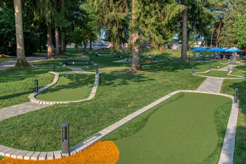 Beautiful mini golf course at sunny day.