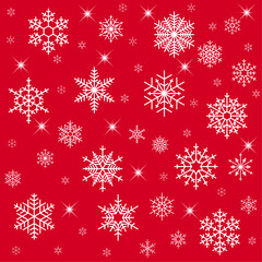 White Seamless Snowflake All-over Pattern Isolated On Red Background