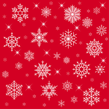 White Seamless Snowflake All-over Pattern Isolated On Red Background