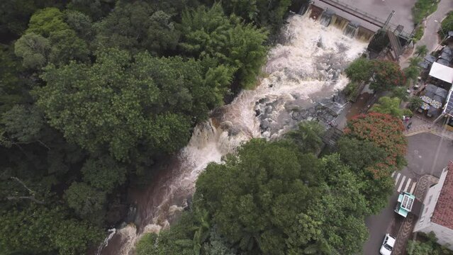 Flying over the city of Brotas, in the interior of the state of S&atilde;o Paulo, Brazil. city with rivers and farms.