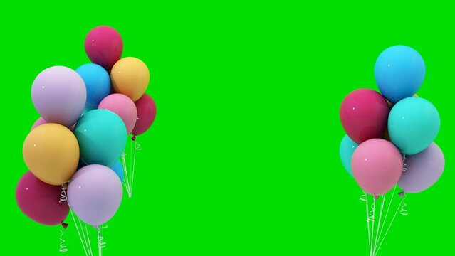 Colorful balloons on a green screen for decorations, festivals, celebrations or New Year's events. The balloon slowly floated up and down and rotated. 3d rendering animation 4k