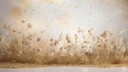 A seamless blend of dried bunny tail grass and radiant gold star glitter confetti, creating a...