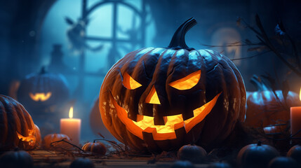 Obraz premium Halloween night, pumpkins, dark atmosphere