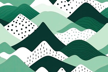 Snowy mountains green and white seamless repeating pattern