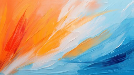 Fototapeta na wymiar Orange and blue paint brush strokes creating a vibrant abstract background