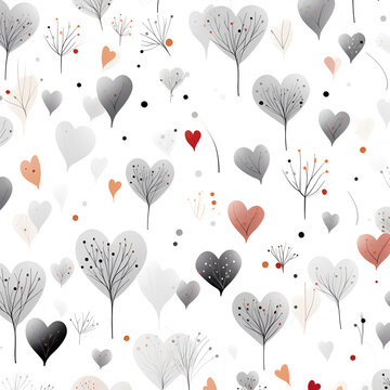 Seamless pattern with grey hearts on white background