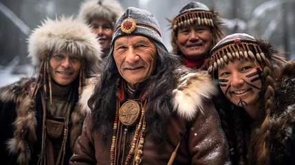 Foto op Plexiglas Native people of North,  Evenks family portrait in fir charts and hats  © IRStone
