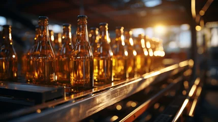 Foto auf Acrylglas Beer bottles on the conveyor belt © alexkich