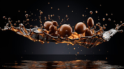 Naklejka premium Brown Roasted Coffee Beans Closeup On Dark Background