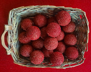 cheerful Christmas basket with shiny red balls