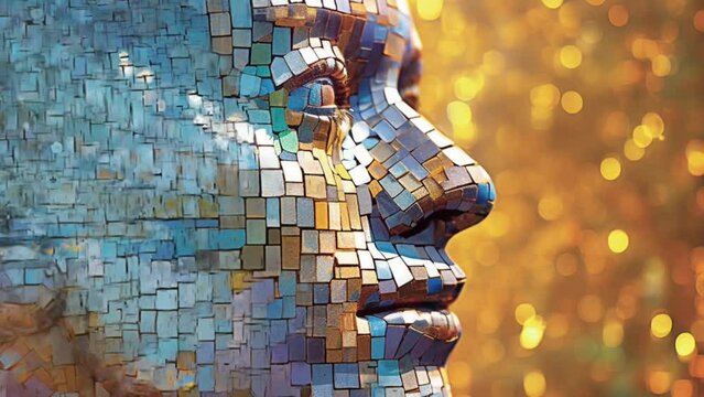 Golden Mosaic Fragmentation of a 3D model portrait