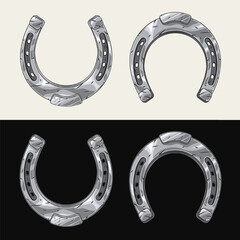 Steel horseshoe in vintage style. Talisman, amulet, symbol of good luck, wealth, success. Useful for western decoration