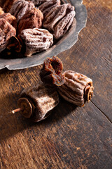 Dried persimmons on wooden table