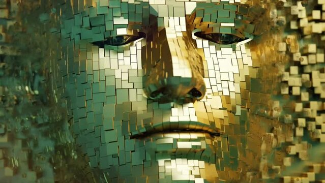 Golden Mosaic Fragmentation of a 3D model portrait