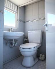 white toilet in the bathroom, generative ai 